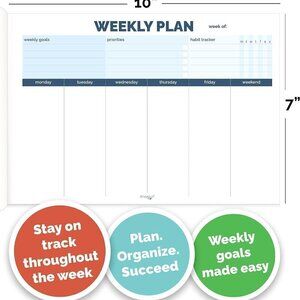 Weekly Planner Pad 10"x7", Undated, Cardboard Cover, Weekly To Do List Notepad